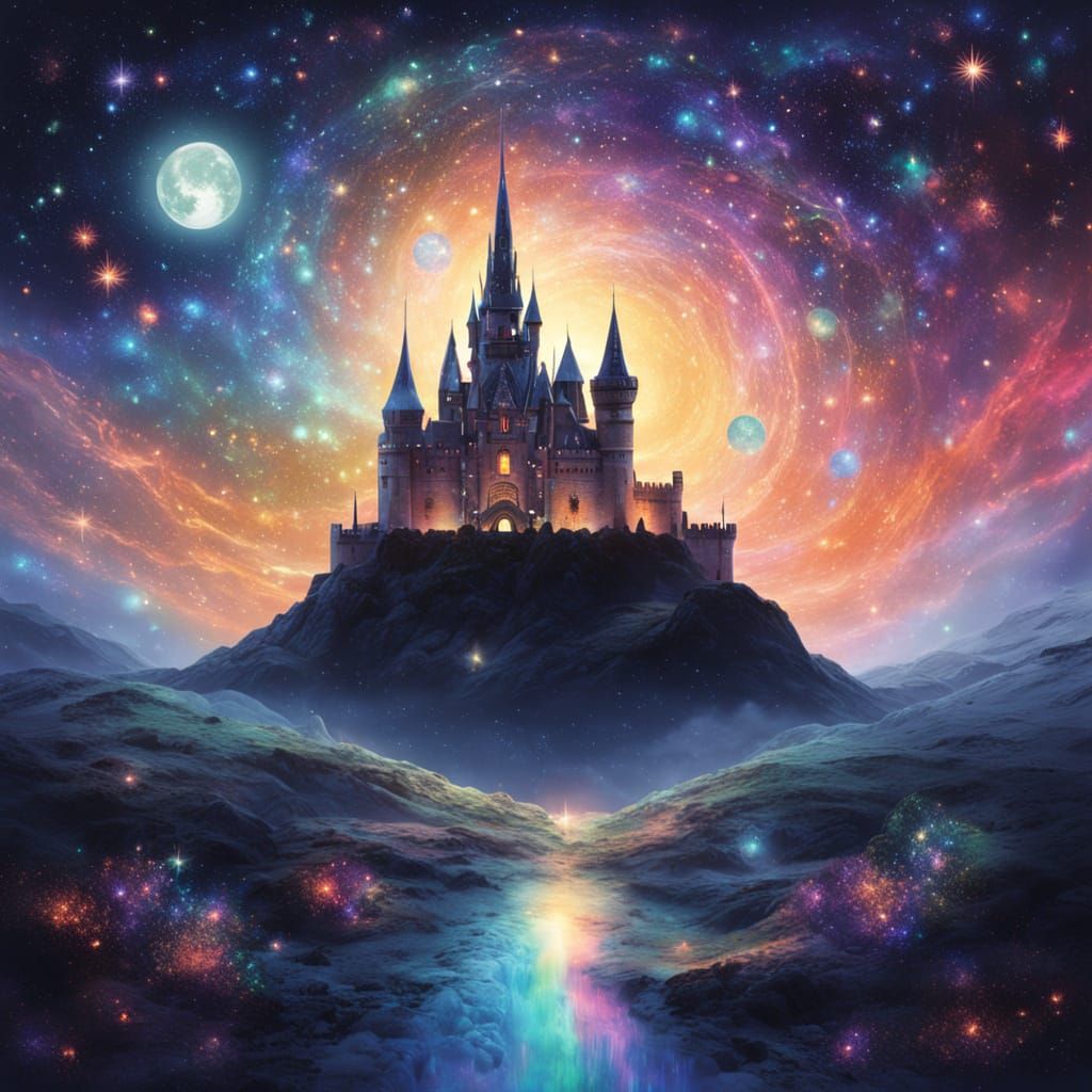 Ethereal Castle in Iridescent Snowscape