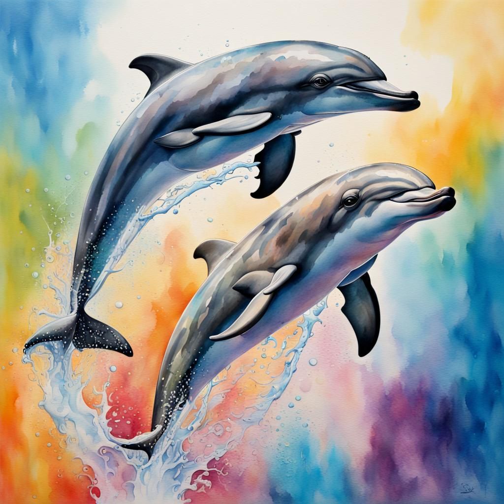 Dolphins Jumping: Hyperrealistic Splash Art Graffiti
