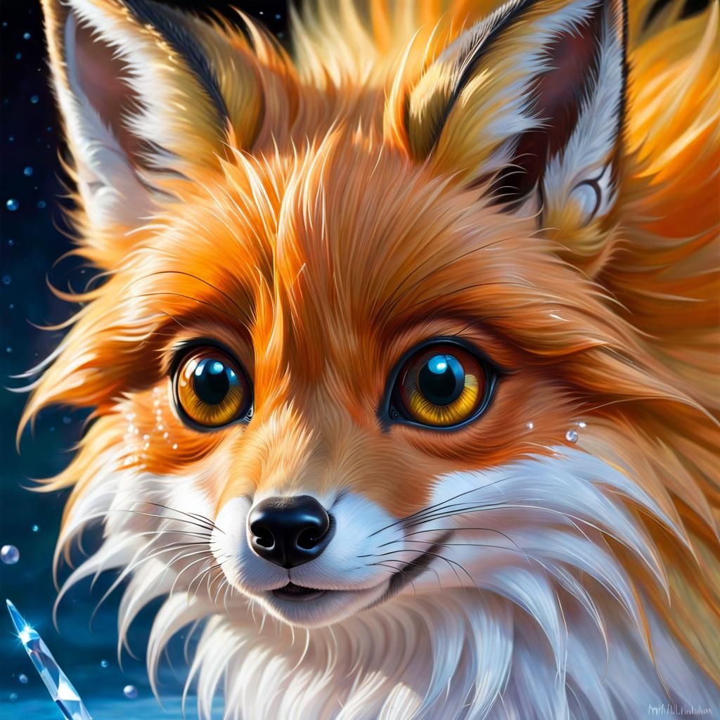 Crystalline Fox Portrait in Digital Painting Style