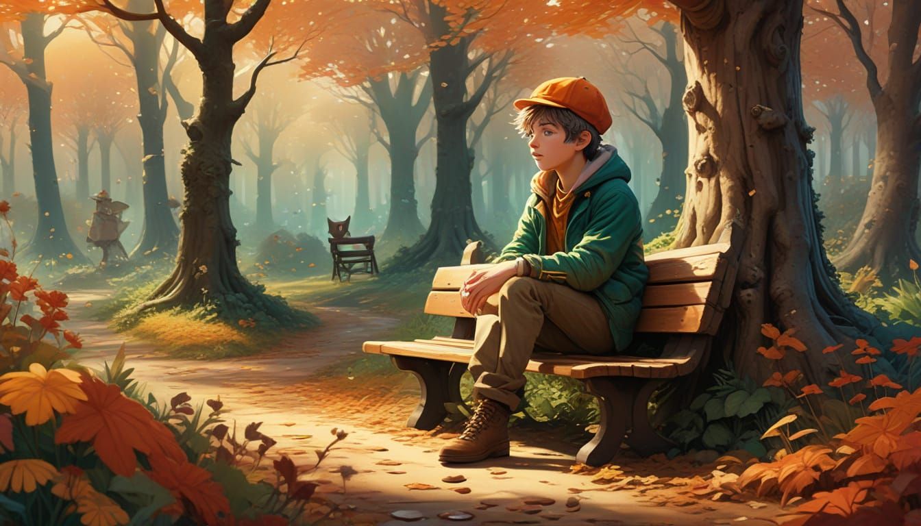 Whimsical Watercolor Fall Scene in Anime-Inspired Style