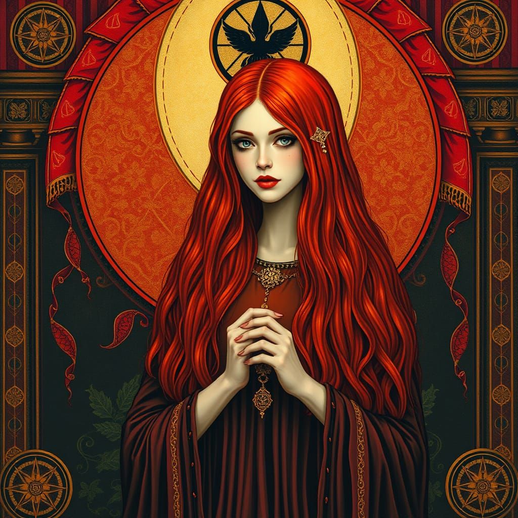 Mysterious Priestess in Gustav Klimt Style