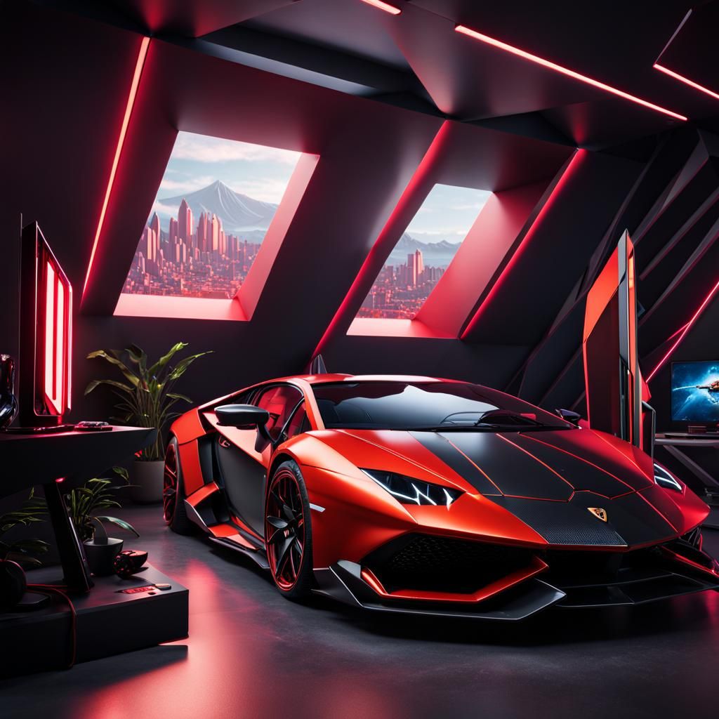 Lamborghini Gaming PC Setup with LED Lights