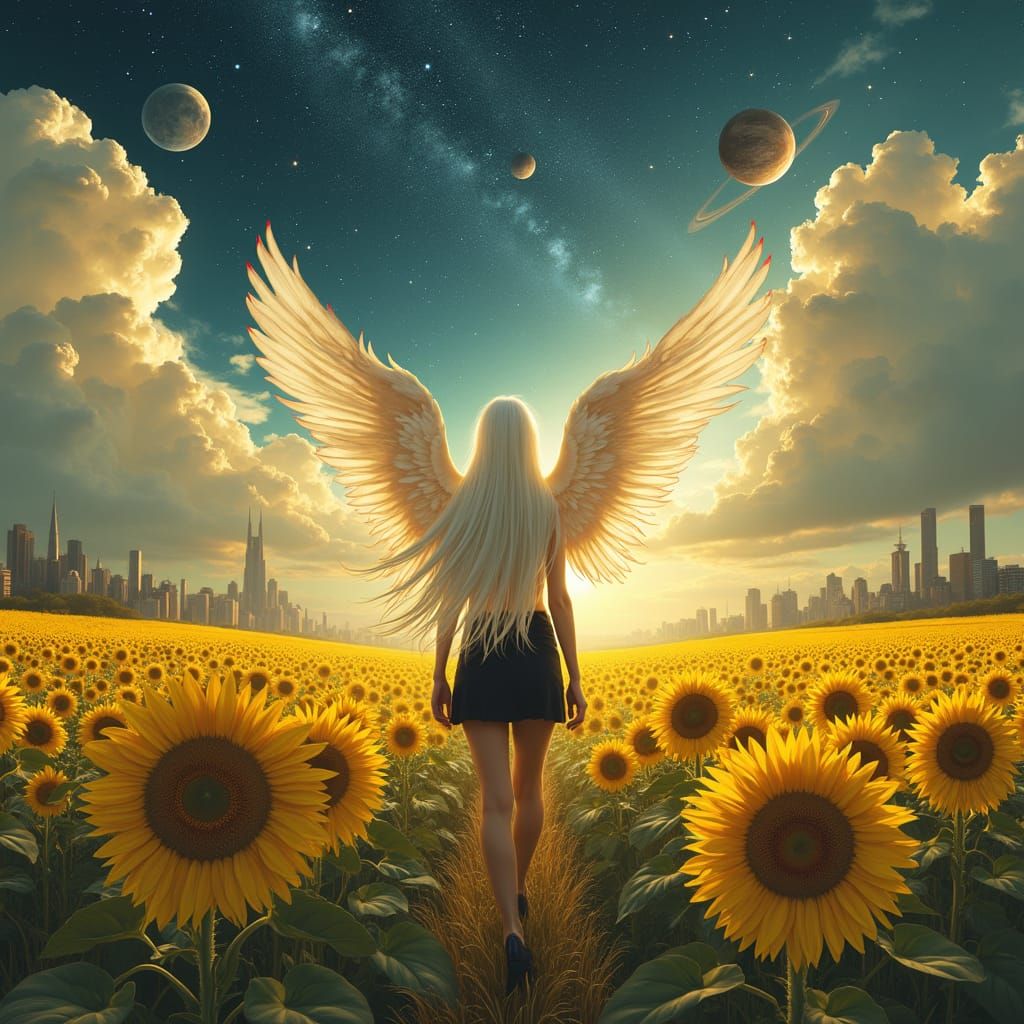 Angel of Serenity in Sunflower Field
