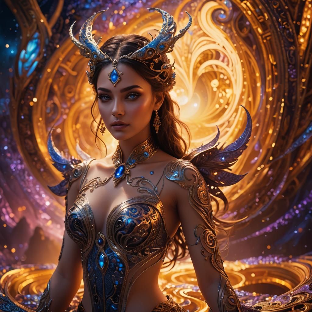 Intricate Portrait of a Girl with Swirling Patterns