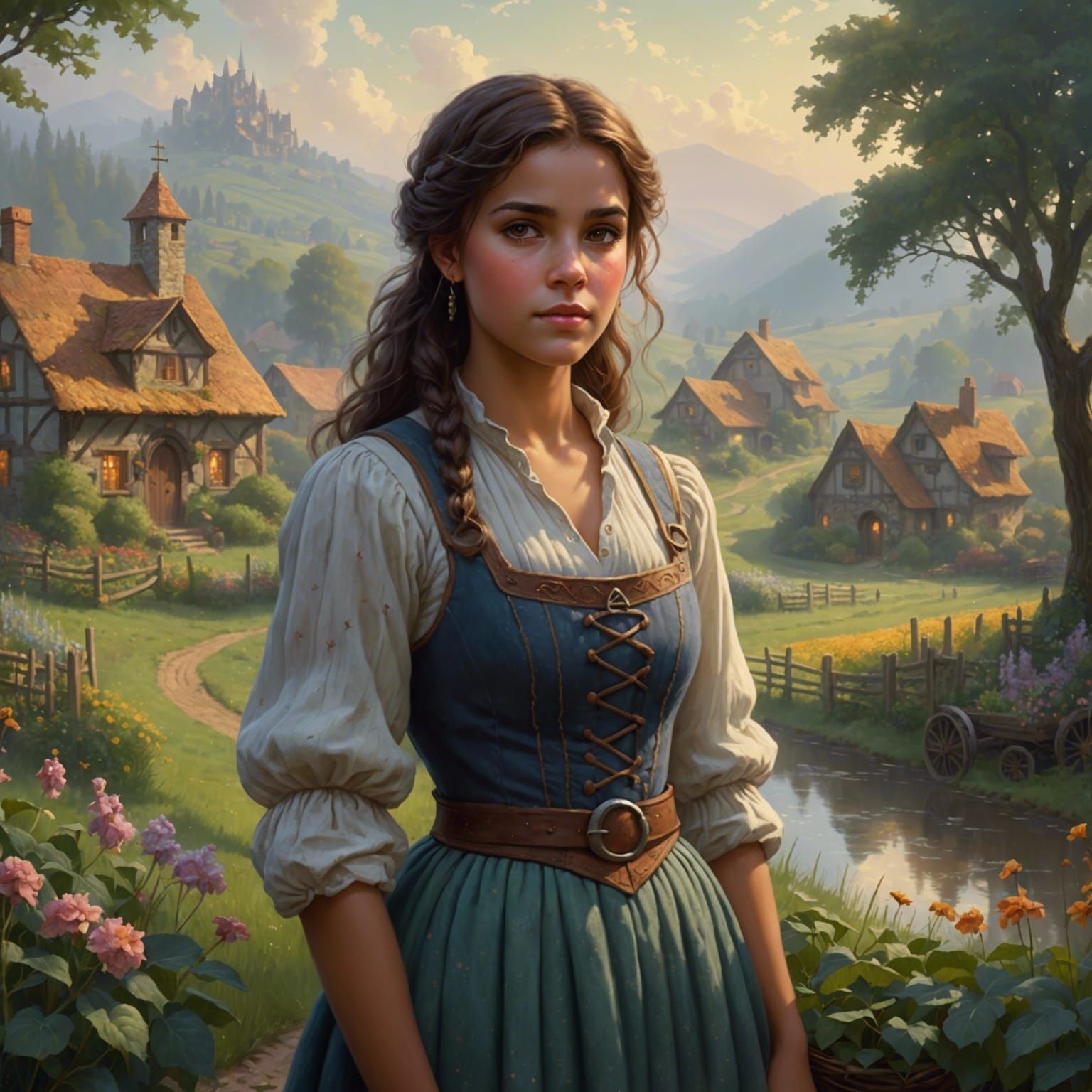 Ethereal Medieval Peasant Girl in Misty Kingdom