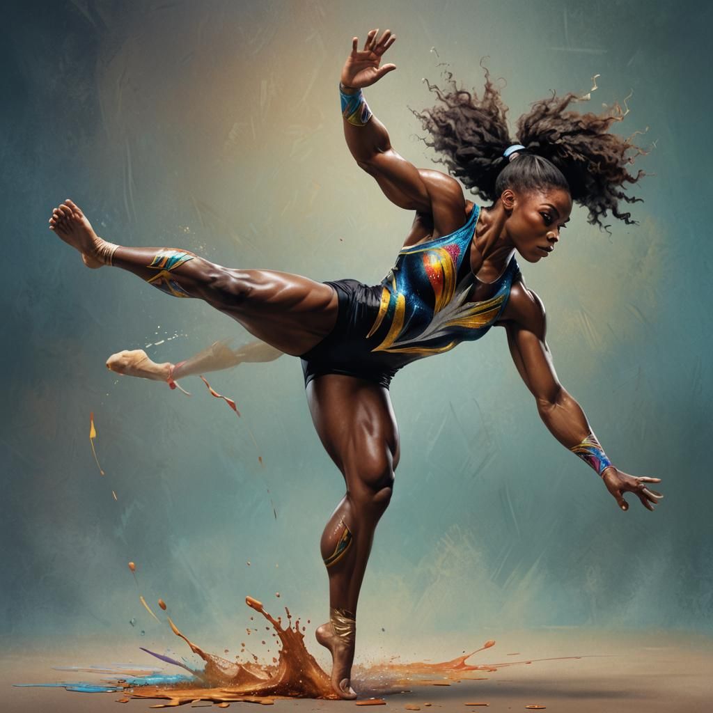 Musclebound Gymnast in Hyperrealistic Splash Art