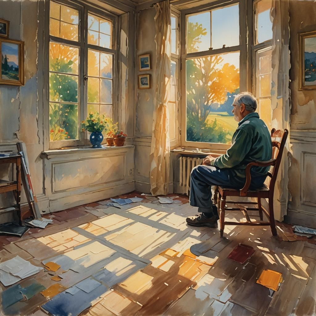 Golden Hour Impressionist Painting of Person in Room