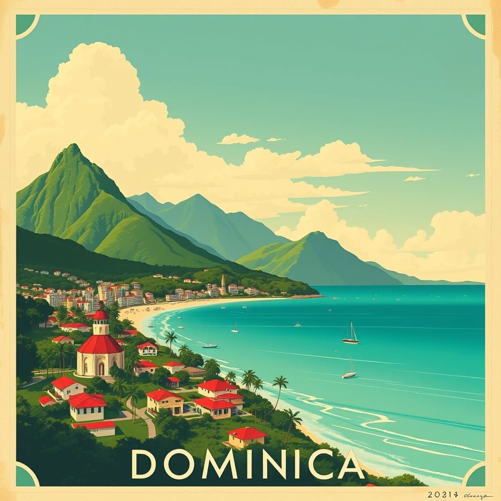 Roseau, Dominica: Vintage Art Deco Travel Poster