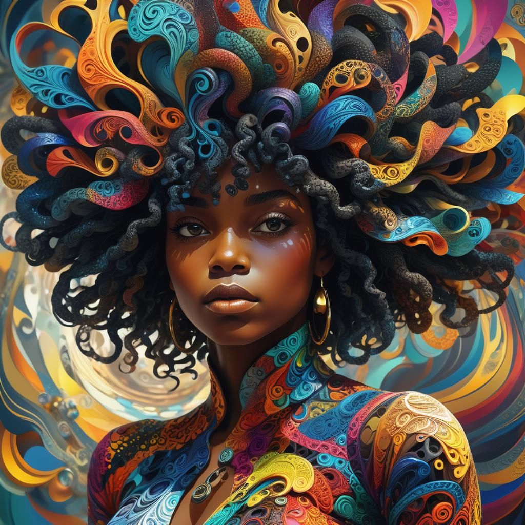 Expressive Portrait with Abstract Fractal Patterns