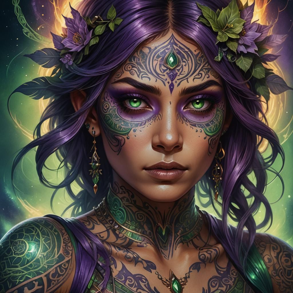 Fantasy Woman with Glowing Tattoos Concept Art