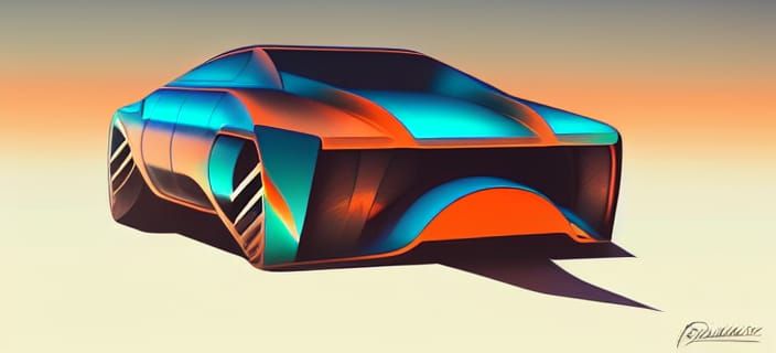 Fast Car on Fire in Desert, Geometric Abstract Art