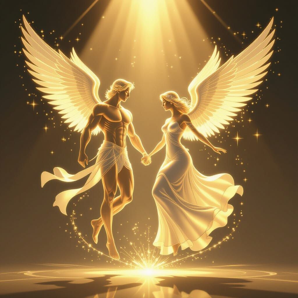 Golden Archangel Outline Ascends in Luminous Dance