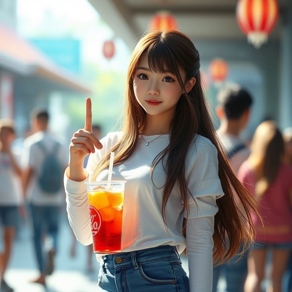 Young Girl Holding Drink in a Fantasy Art Style