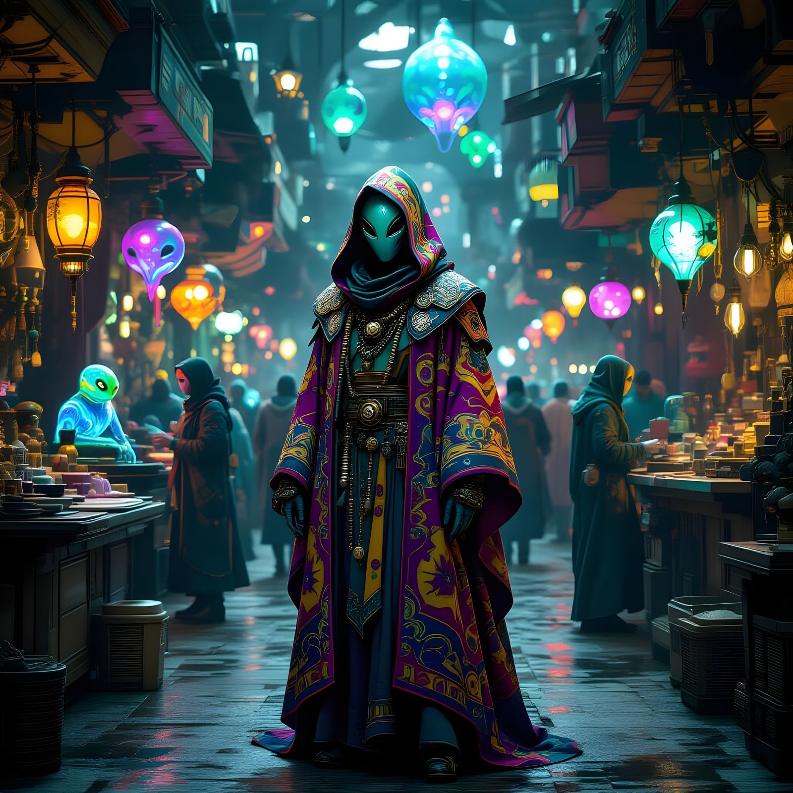Vibrant Alien Market Scene