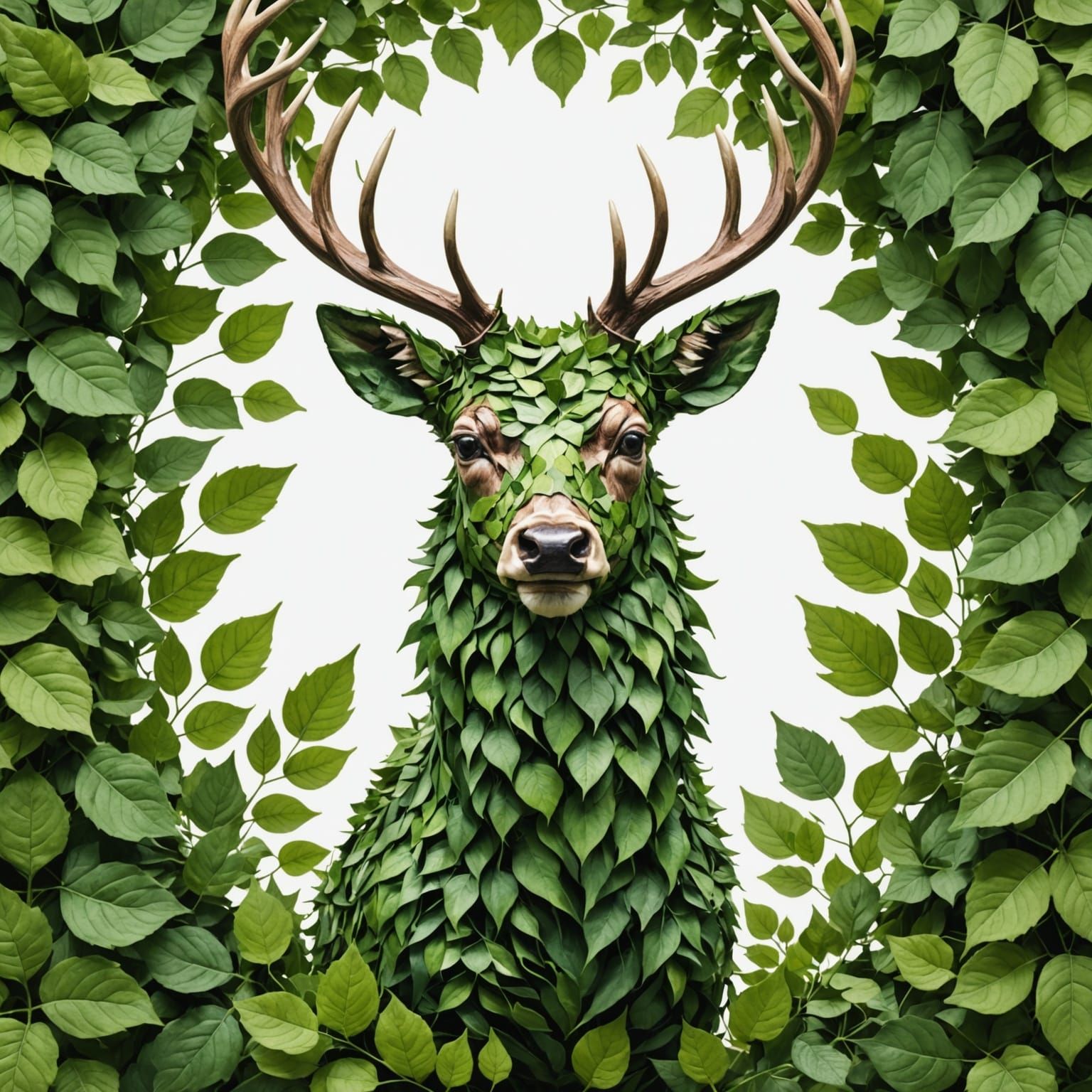Stag Made of Green Leaves