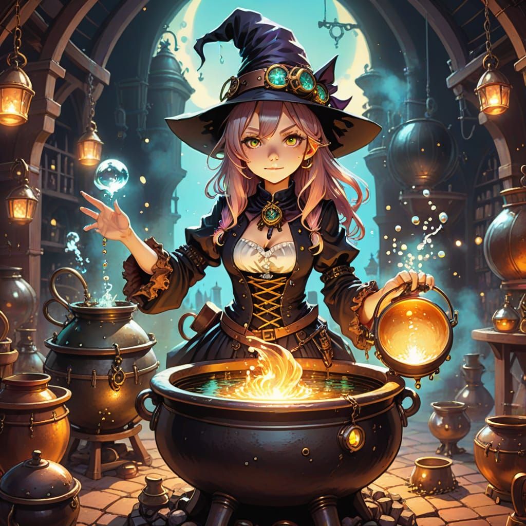 Steampunk Witch's Potion in Manga Style