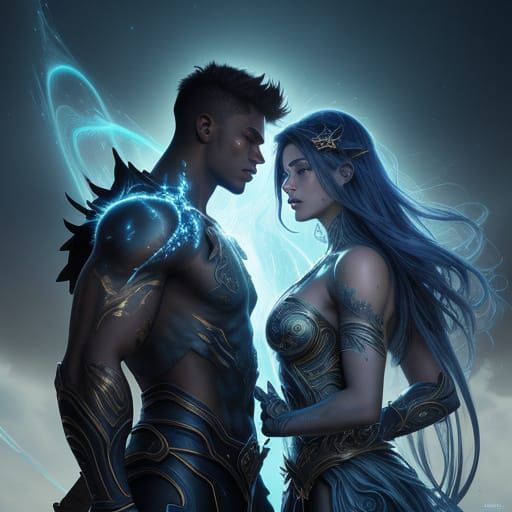 Teens with Celestial Tattoos in Ancient Ruins Splash Art