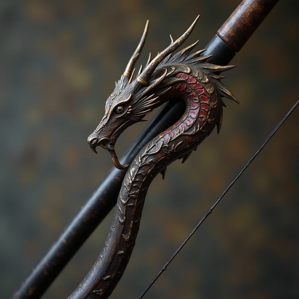 Ebony Longbow with Dragon Heart String in Art Nouveau Style