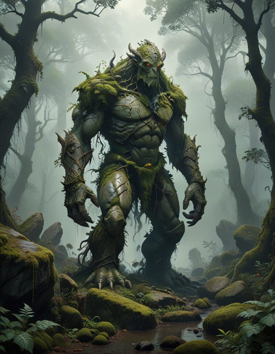 Ancient Stone Guardian of the Misty Forest