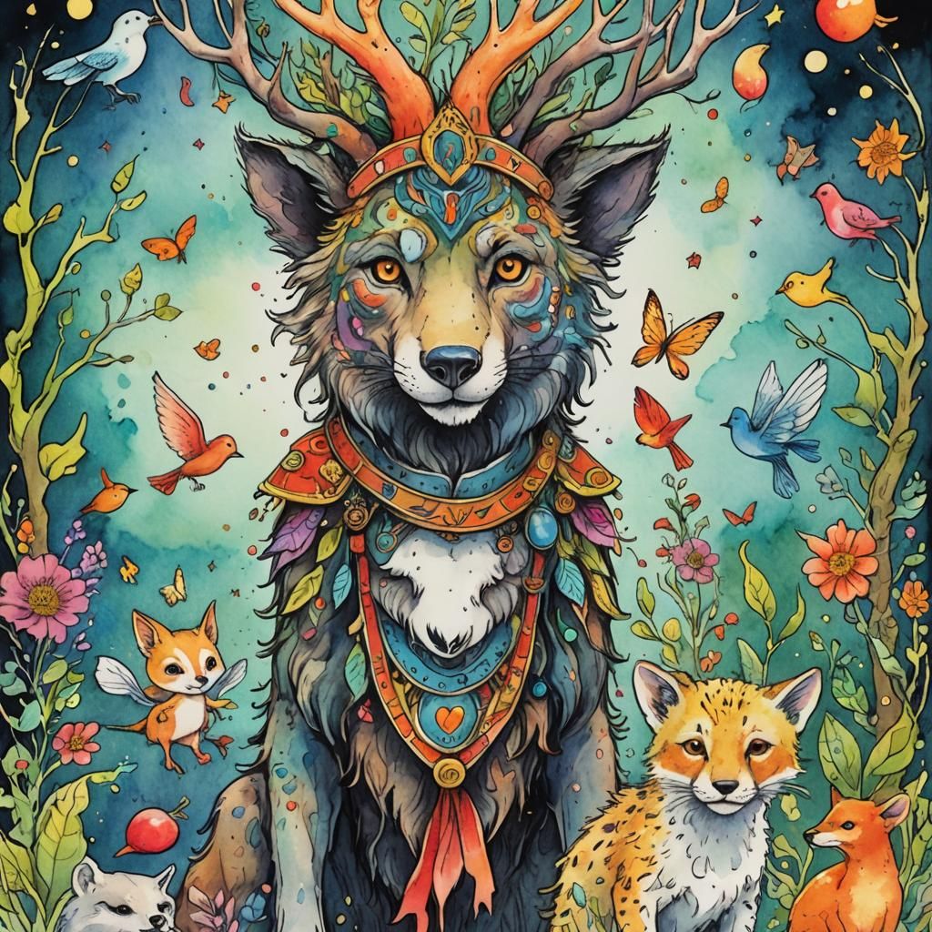 Whimsical Animal Guardians in Colorful Watercolor Style