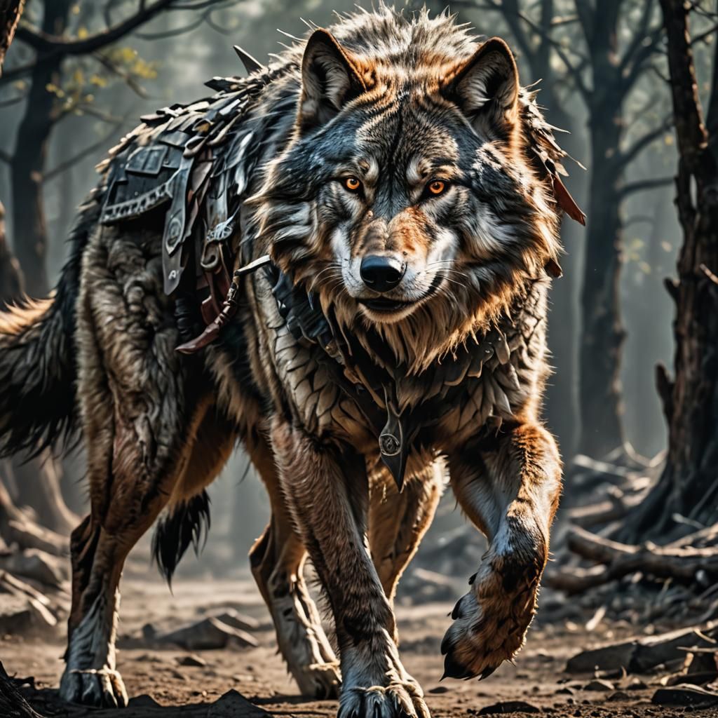 Hyperrealistic Wolf Warrior in HDR