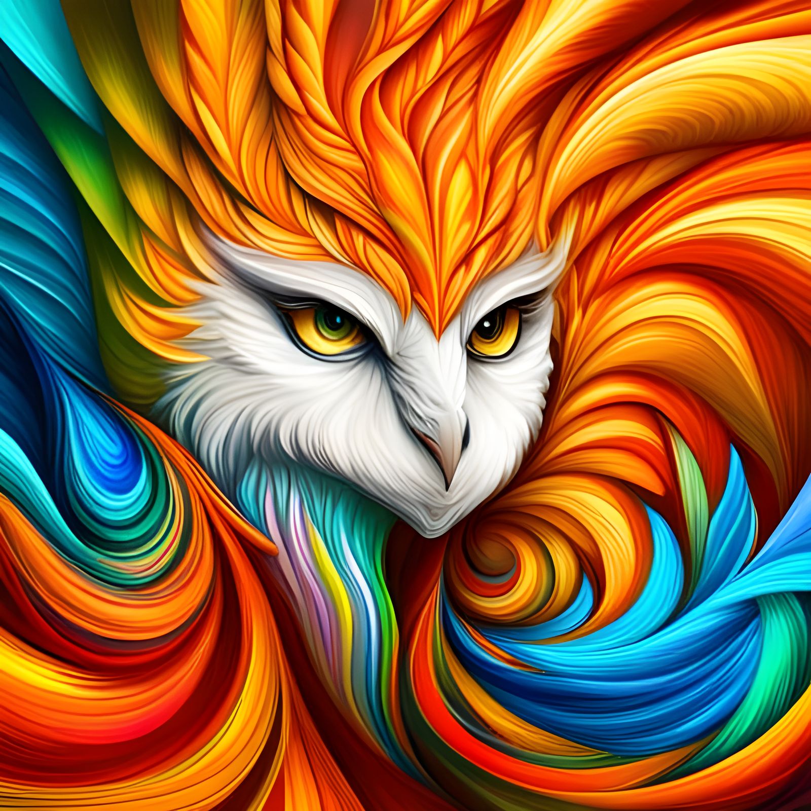 Sirin: Human-Owl Hybrid with Rainbow Mane