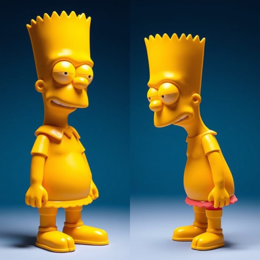 Bright yellow-orange sculpture of Bart Simpson made of Simps...