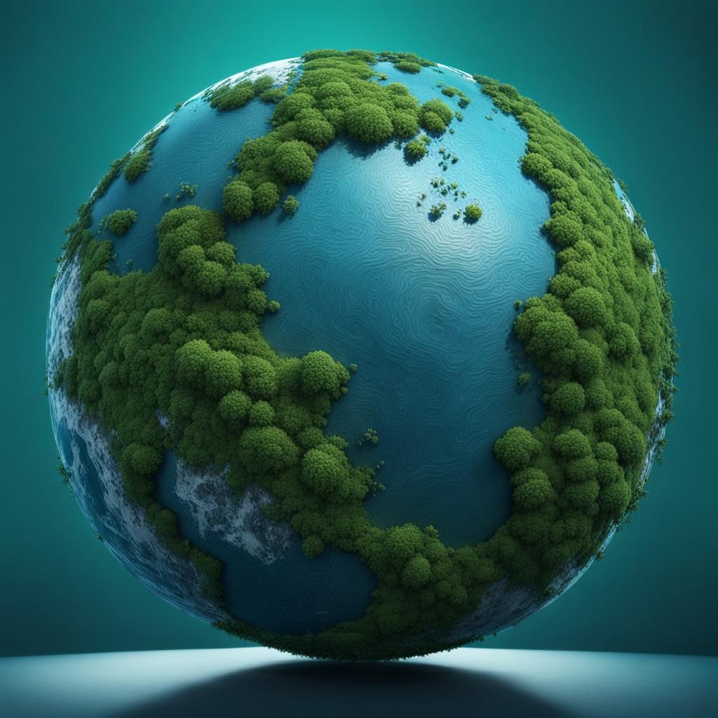 Detailed Blue and Green World in a Sphere