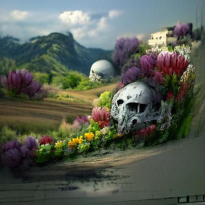 skull in flowers