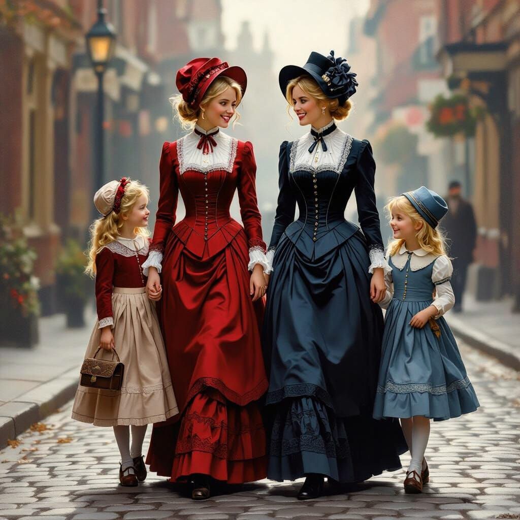 Victorian Mothers and Daughters Meet on Cobblestone Street