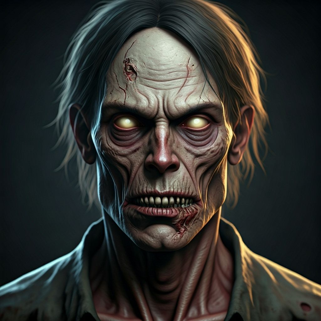 Frightening Zombie Face in 3D Sketch Style