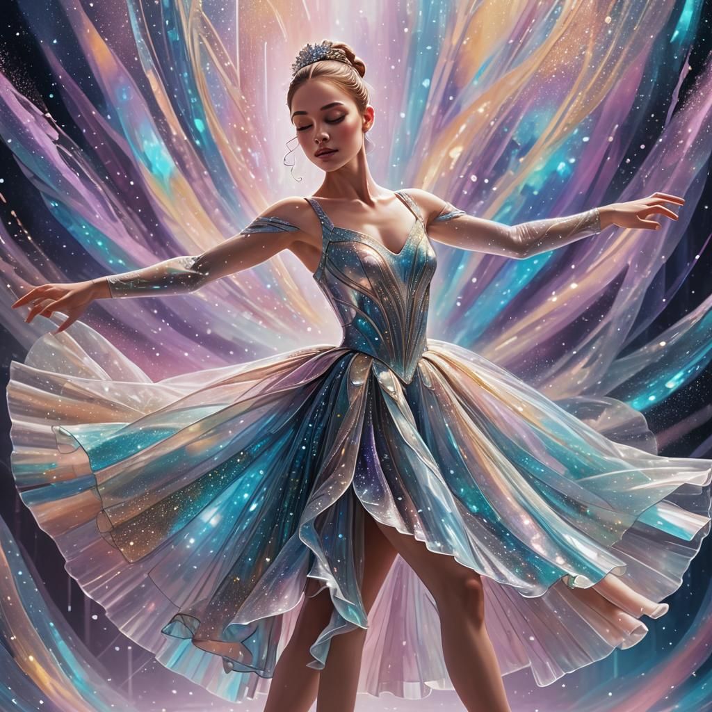 Ballerina Dancing in Holographic Environment as Digital Art