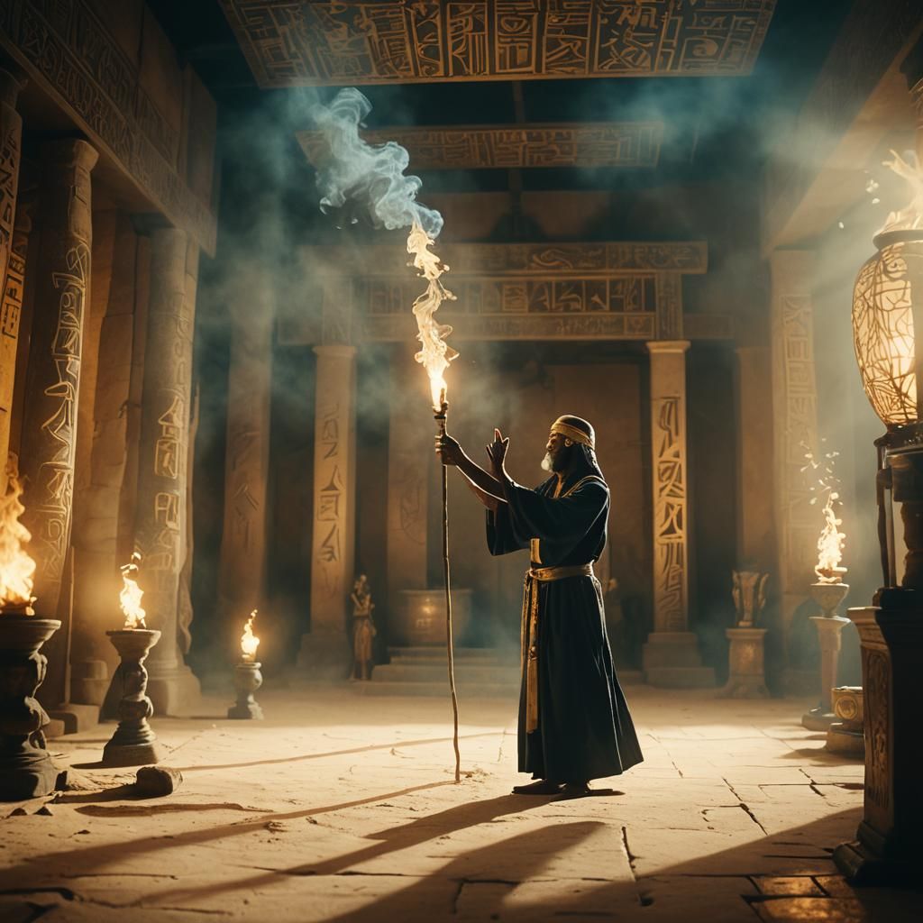 Thoth Casting a Spell in Mystical Chamber