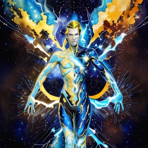 Android Silhouette in Starry Night: Double Exposure Art