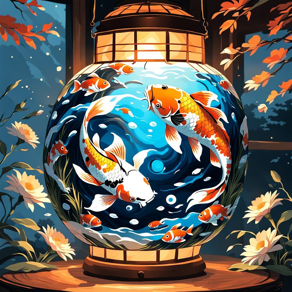 Yin Yang Koi Fish Lantern: Studio Ghibli Style