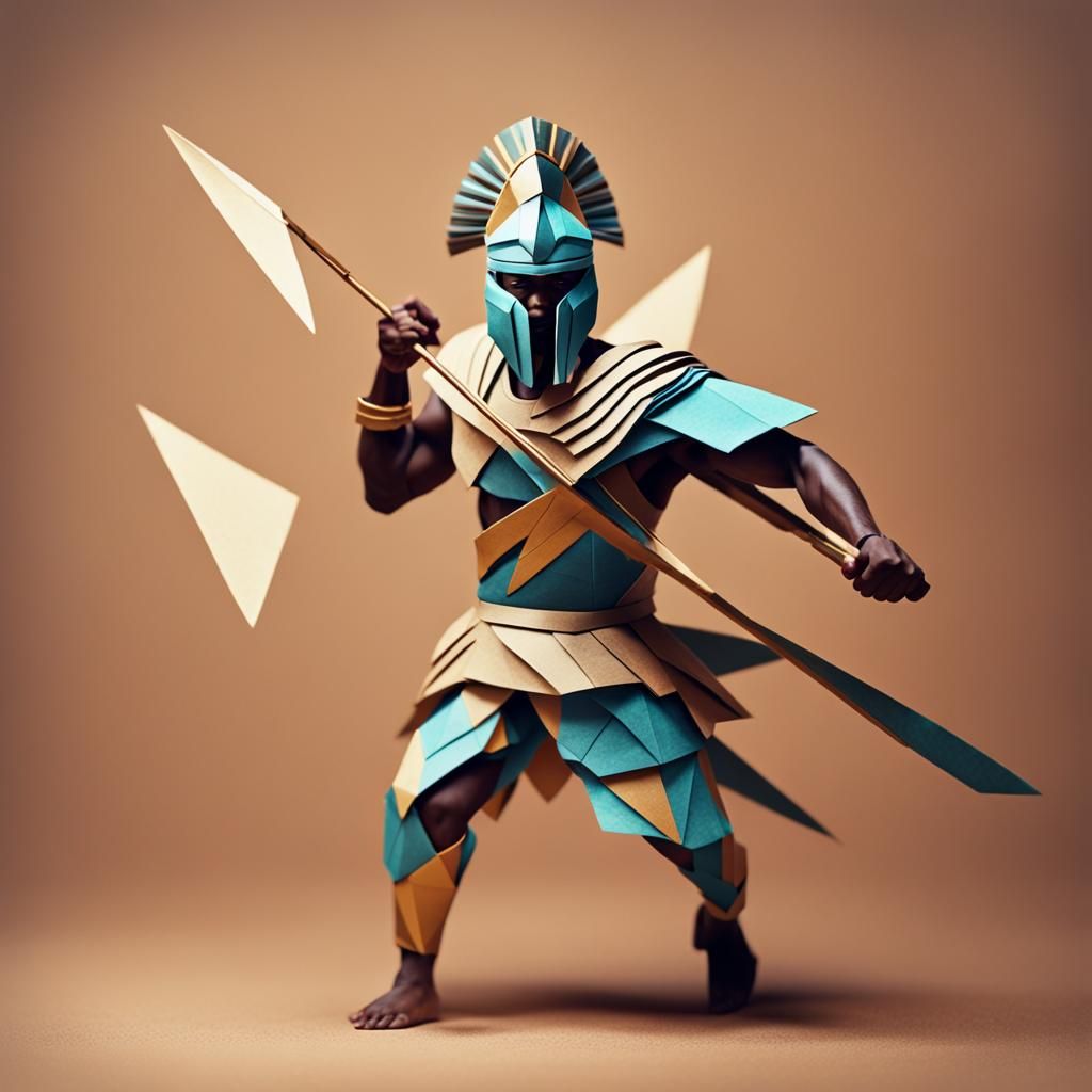 African Warrior in Origami Papercraft Style