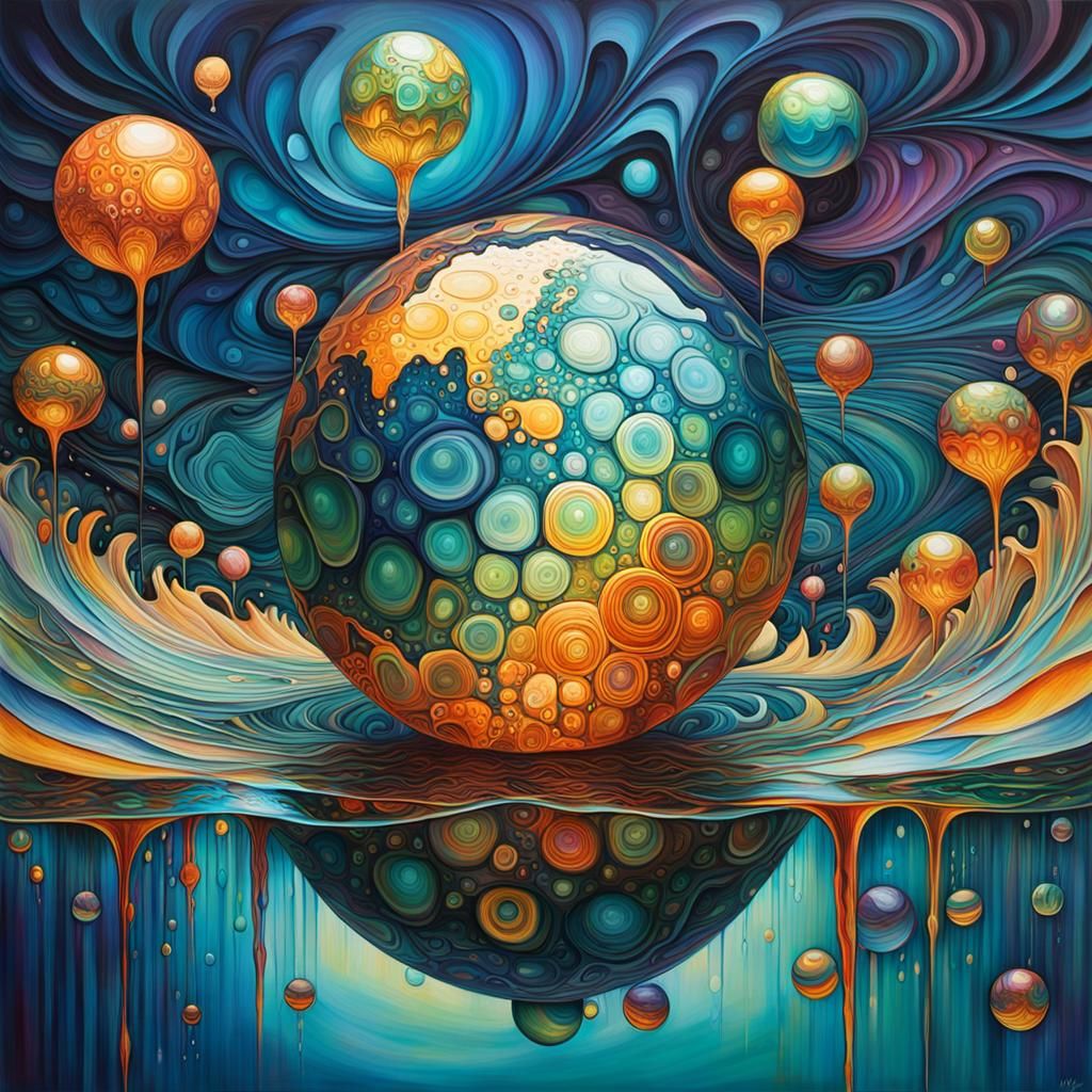 Iridescent Oil World Map in Digital Art Style