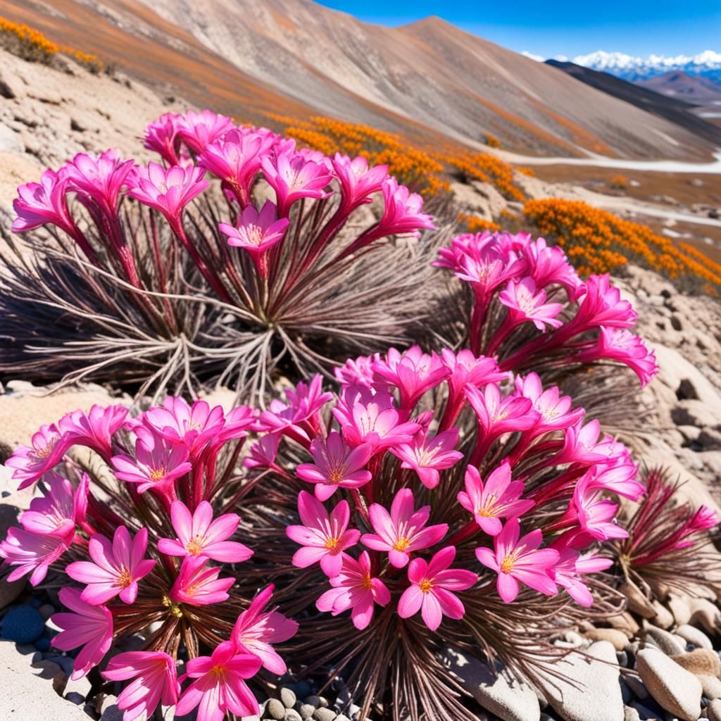 Pink Lewisia Flower in Mountain Tundra