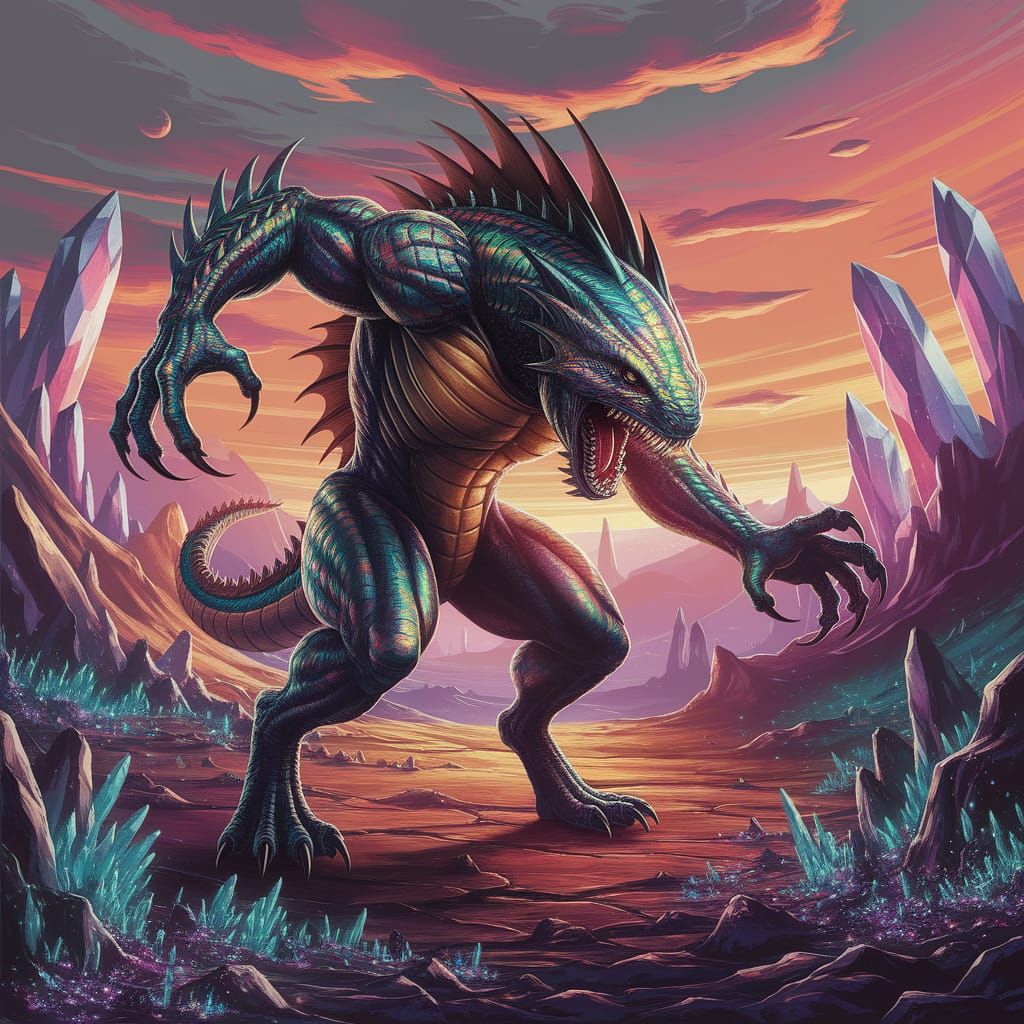 Creature Battles on Alien Planet in Sci-Fi Digital Art