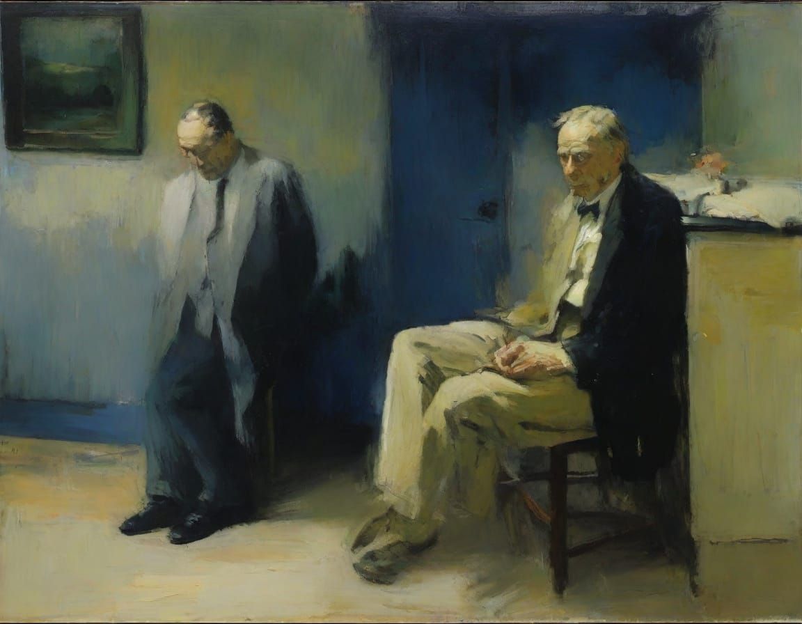 Defeated Businessman in Grungy Impressionist Oil Painting