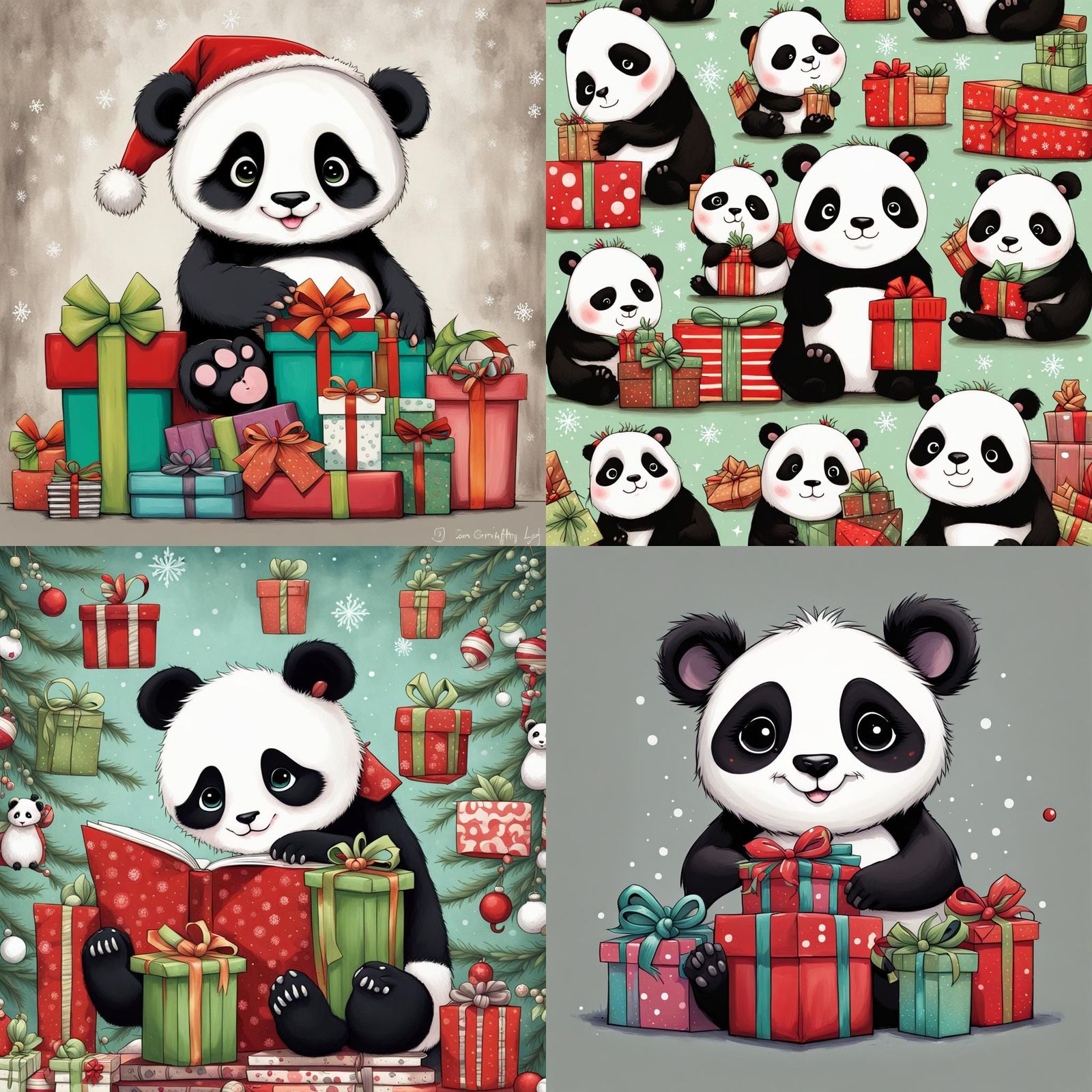 Happy Anthropomorphic Panda with Christmas Gifts