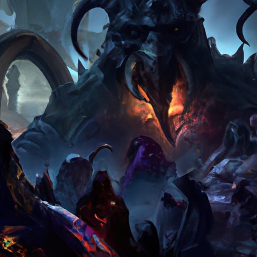 Demonic Art Nouveau Masterpiece in Purple and Yellow