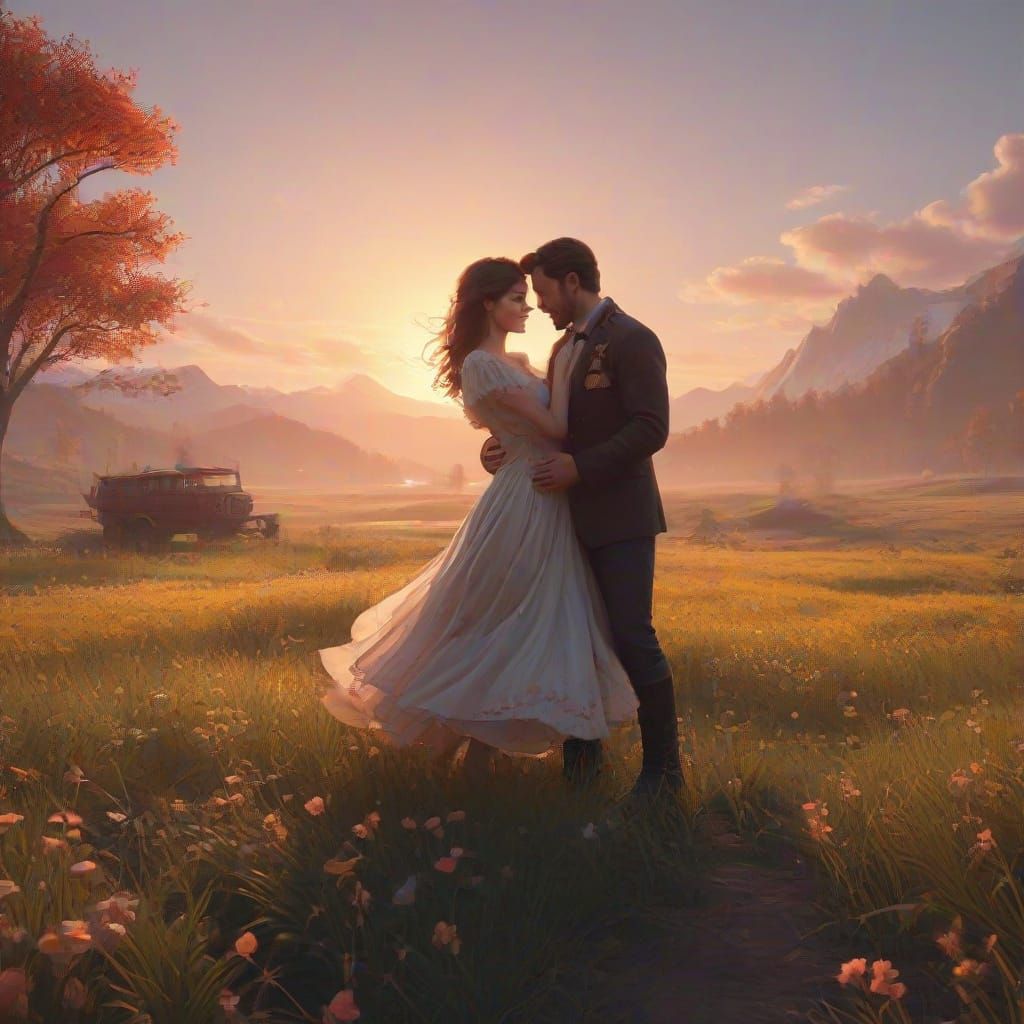 Romantic Whimsical Valentine's Day Card in Matte Painting St...