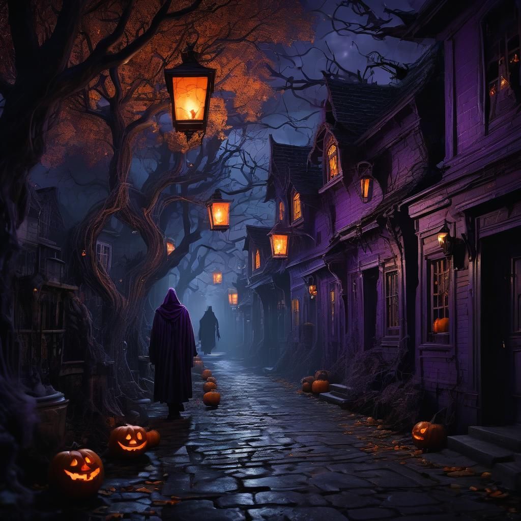 Mysterious Halloween Night in Dark Fantasy Style