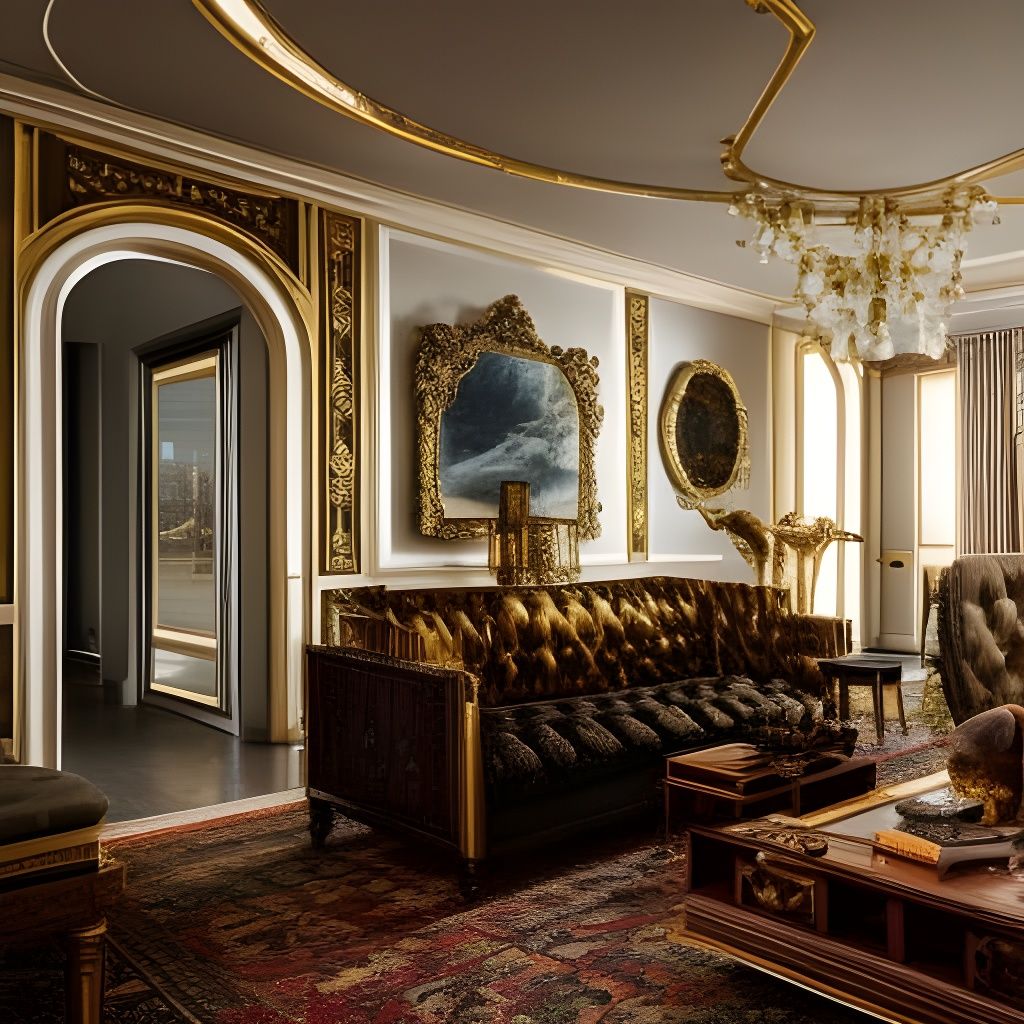 Earthpunk Rococo Living Space: Detailed Fantasy Art