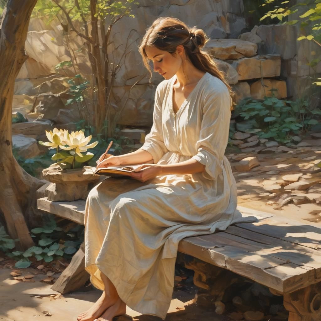 Impressionist Woman with Sketchbook in Sunlight