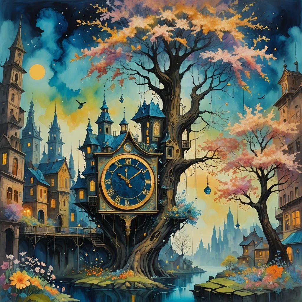 Surreal Floating City in Pastel Neon Colors