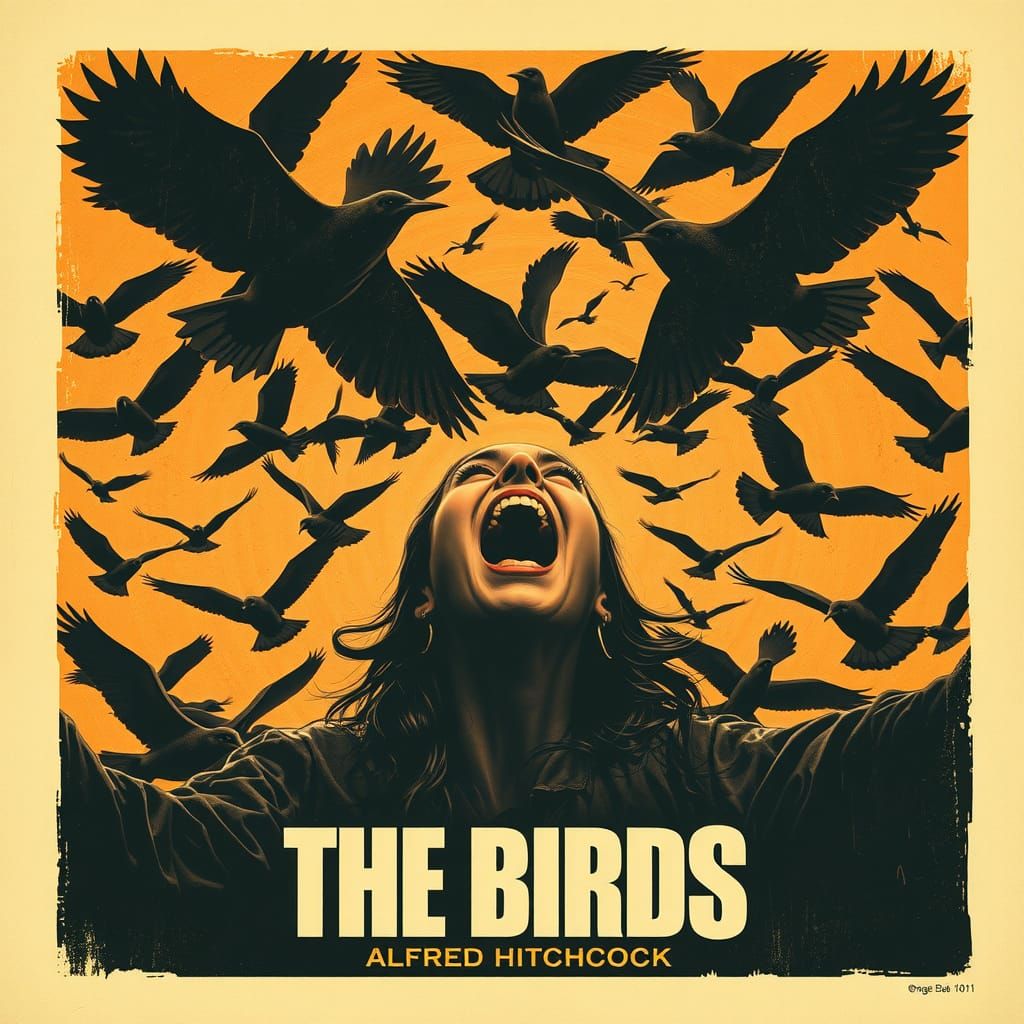 Distressed 'The Birds' Movie Poster in 1970s Style