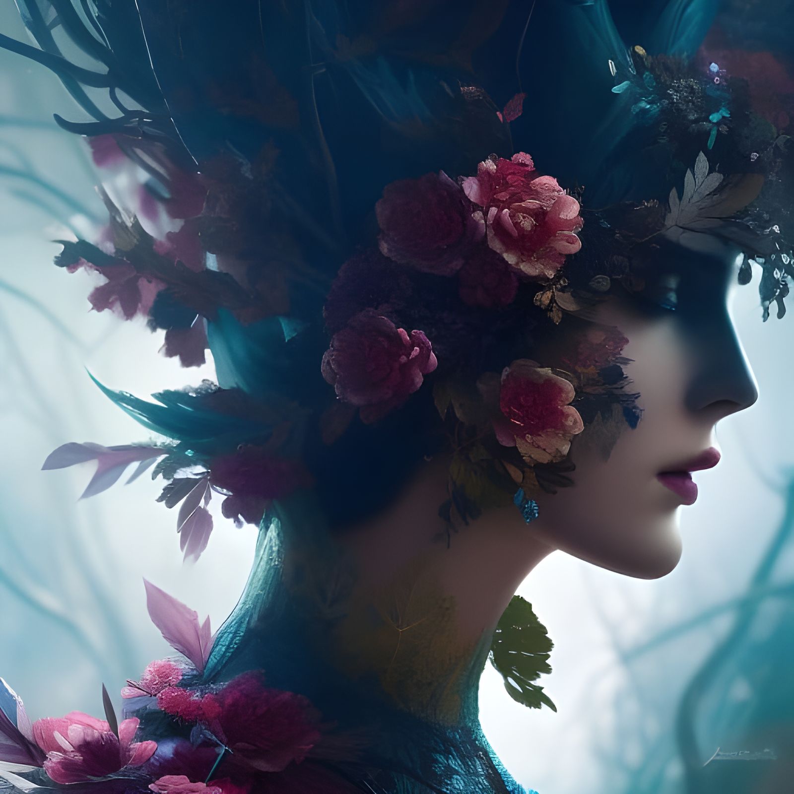 Leaf and Flower King in Dark Fantasy Forest