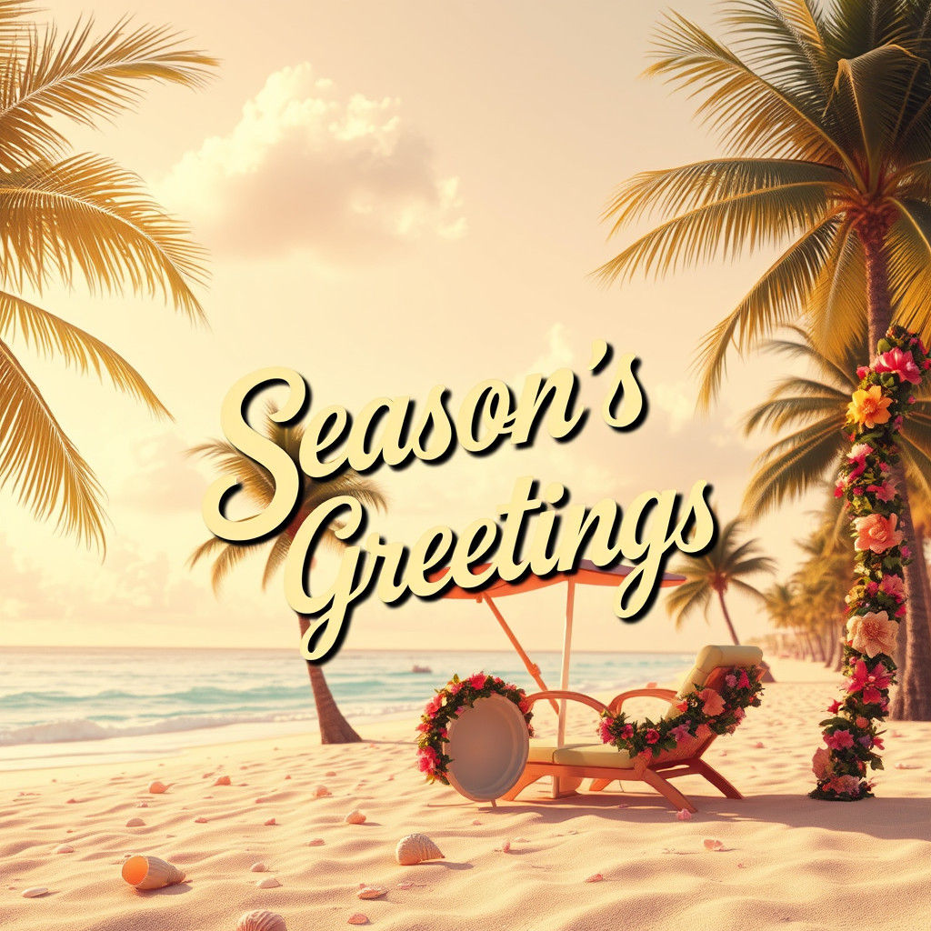 Retro Beach Holiday Card in Fantasy Concept Art Style